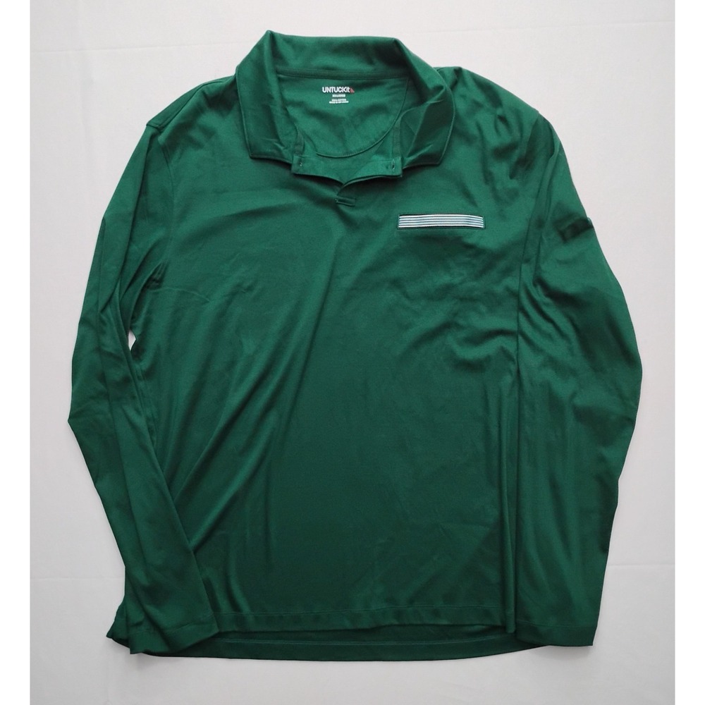 UNTUCKit Green Long Sleeve Damaschino Polo Shirt‎  Pocket Wrinkle-Free XXL